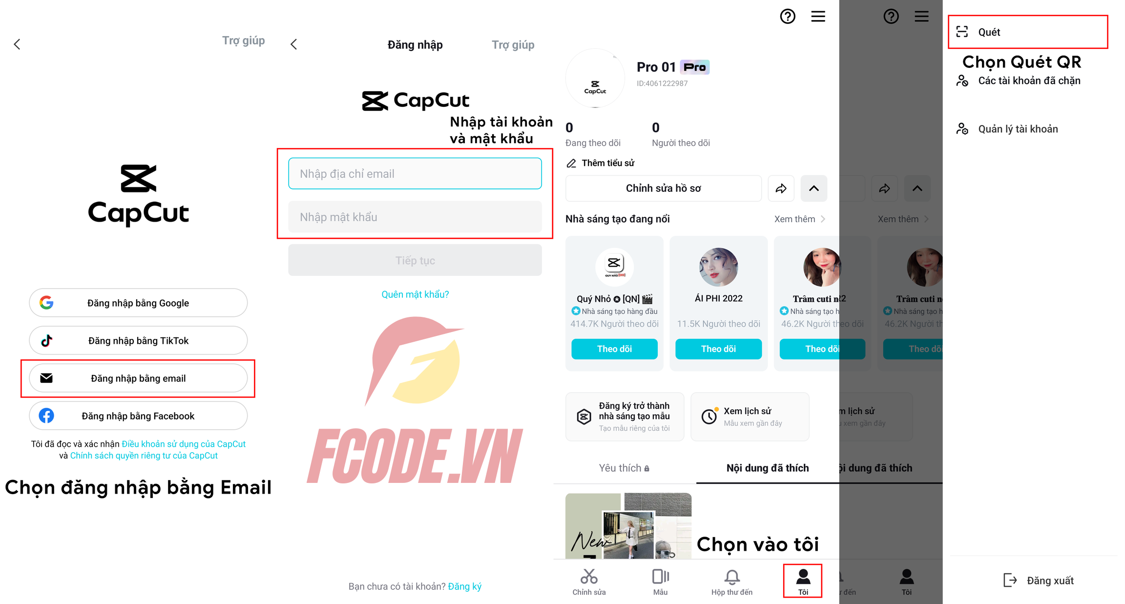 Hướng dẫn đăng nhập Capcut trên điện thoại